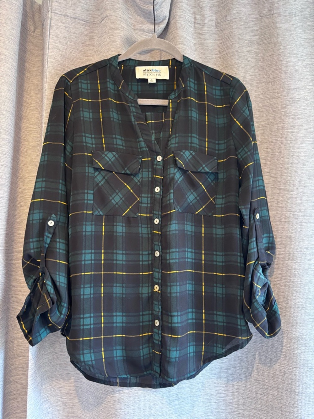 Alice&Blue Stitchfix Plaid Button-Up Shirt - Teal & Yellow